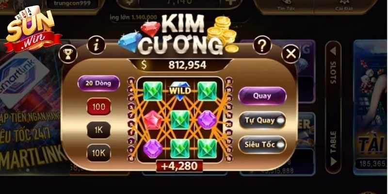 Kết quả vòng quay với các biểu tượng xếp thẳng hàng hợp lệ
