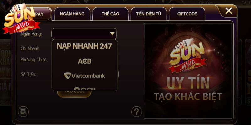 Tính năng nạp rút tiền Sunwin bảo mật vượt trội